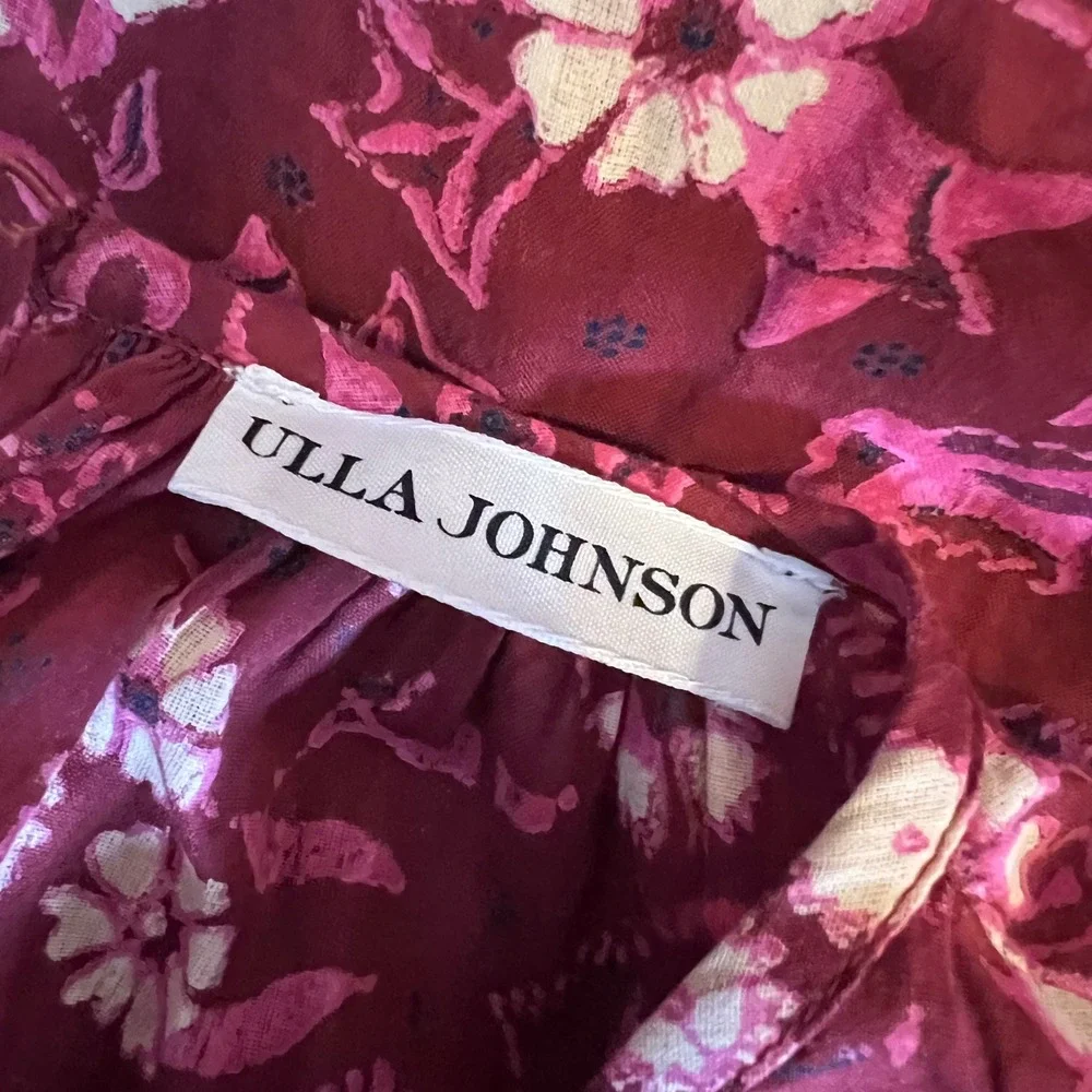 Ulla Johnson Arbor Burgundy Floral Ruffle Puff Sleeve Blouse Top Size 4